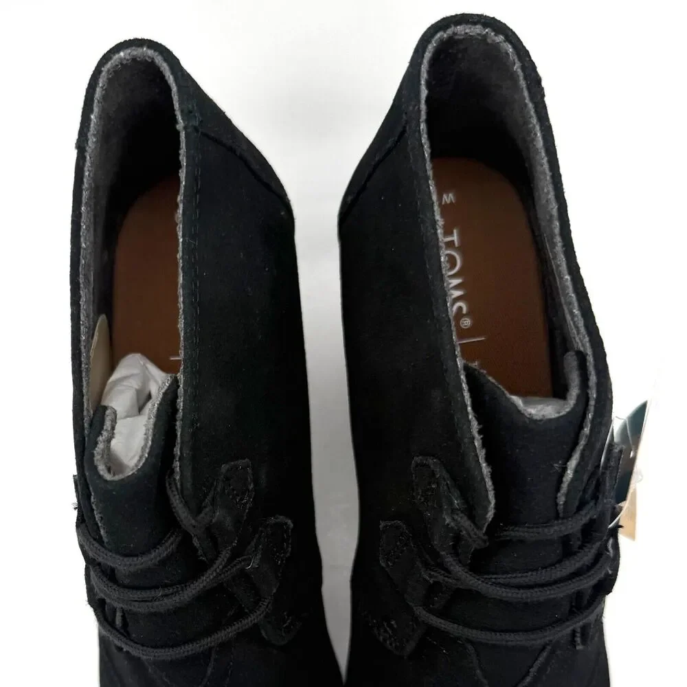 NEW TOMS Kala Wedge‎ Booties Black Suede Women's Size 10 Ortholite #10012955
